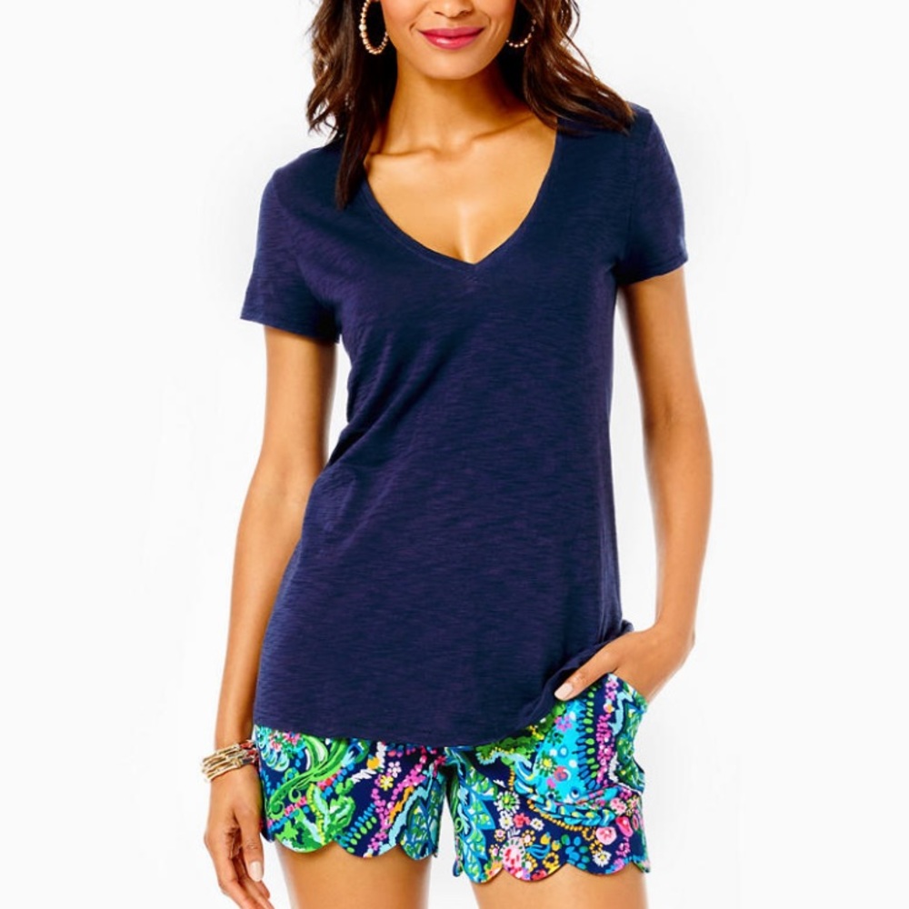 Lilly Pulitzer Etta V Neck Top in True Navy